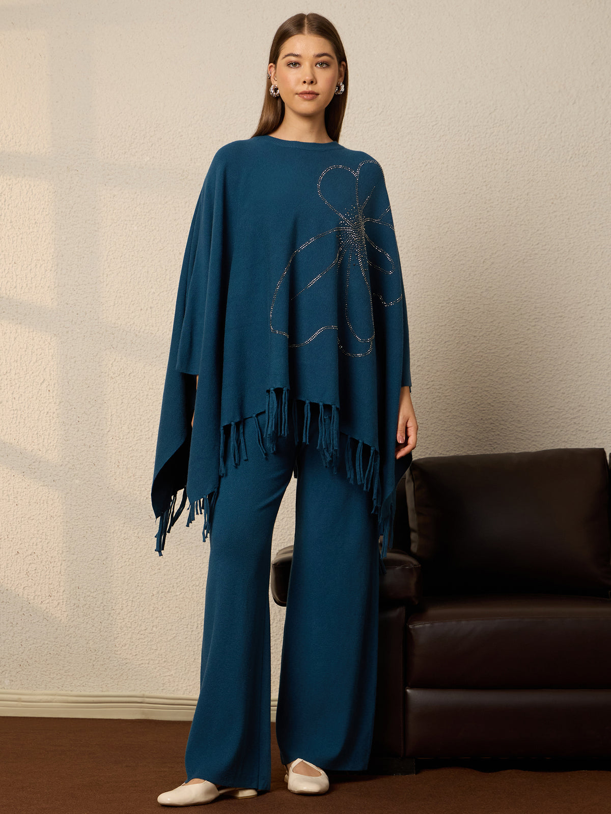 Thirty Threads Winter Embellished Coffee Round Neck Co-ords Set