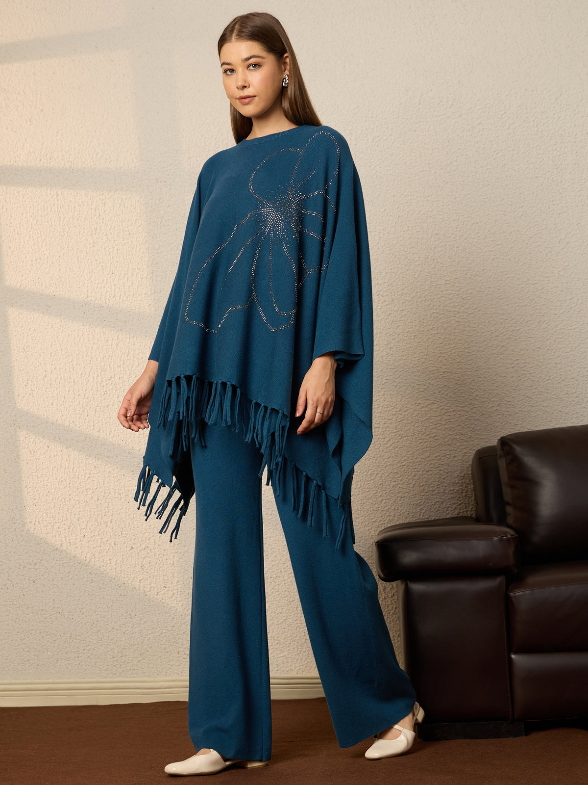 Thirty Threads Winter Embellished Black Round Neck Co-ords Set