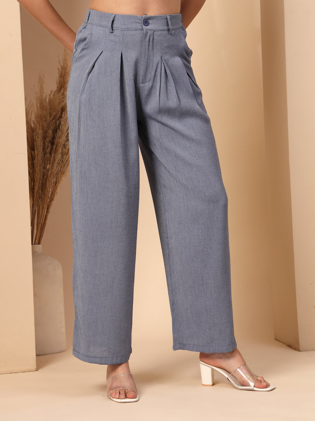 Thirty Threads Womens Blue Solid Ankle Length Palazoo