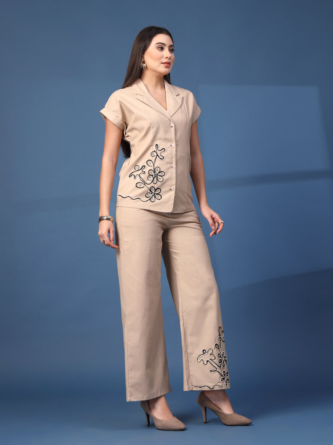 Thirty Threads Womens Rust Embroidered Lepal Neck Regular Co-Ord Set
