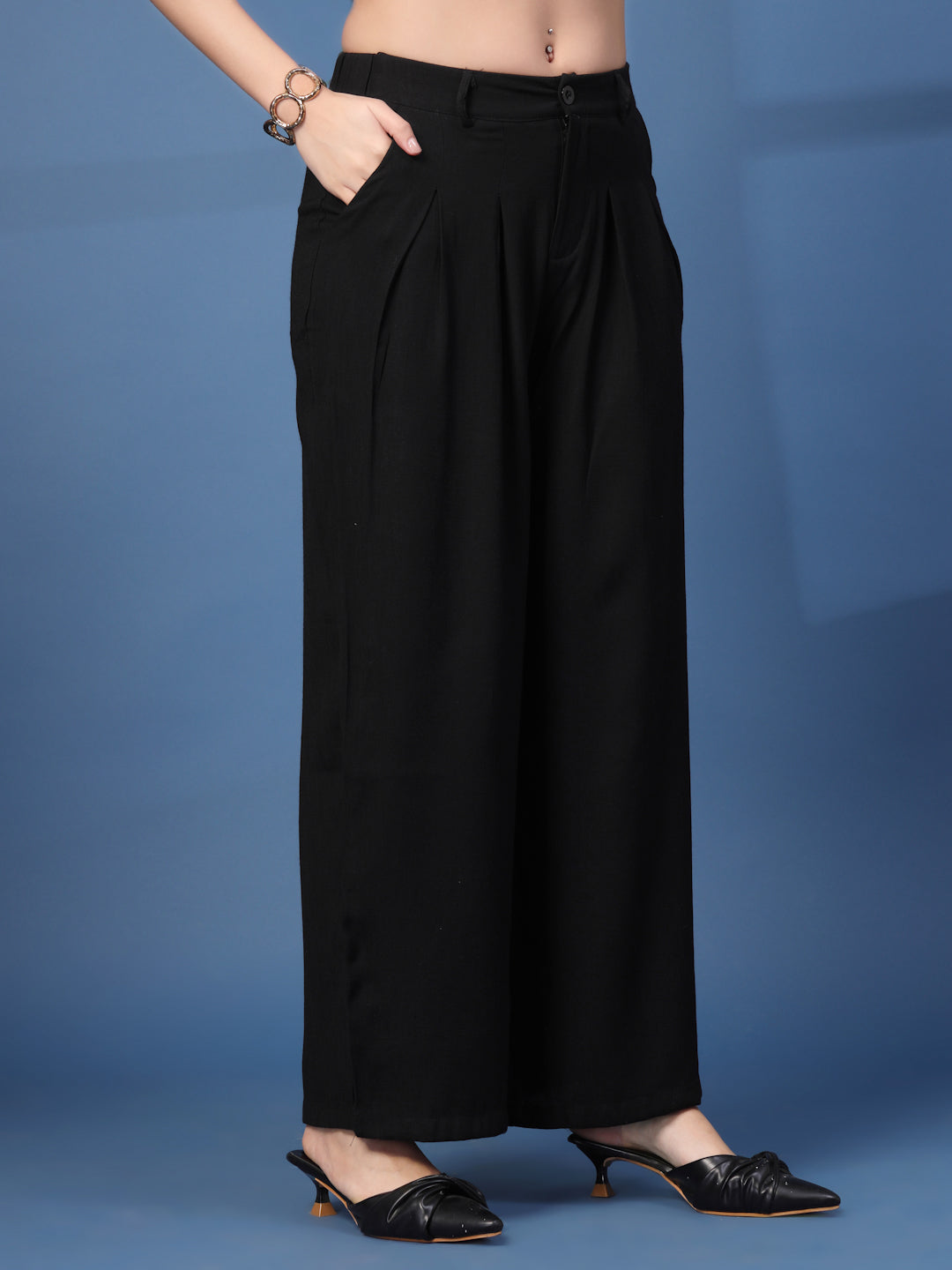 Thirty Threads Womens Black Solid Ankle Length Palazoo
