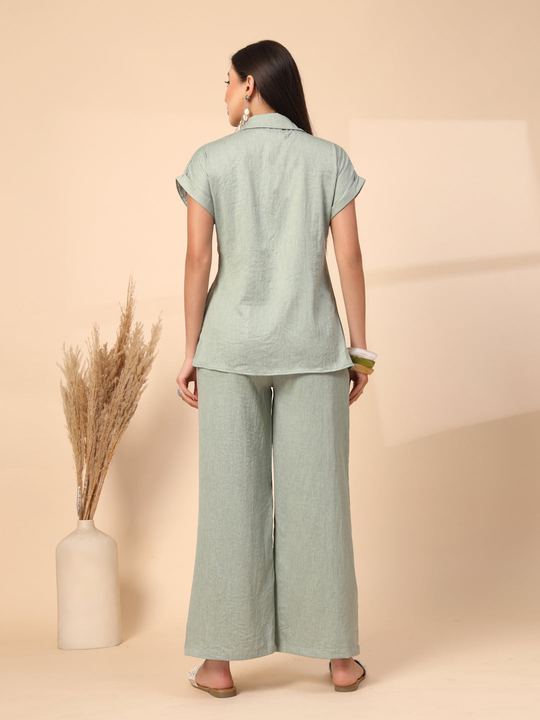 Thirty Threads Womens Blue Embroidered Collar Neck Regular Co-Ord Set