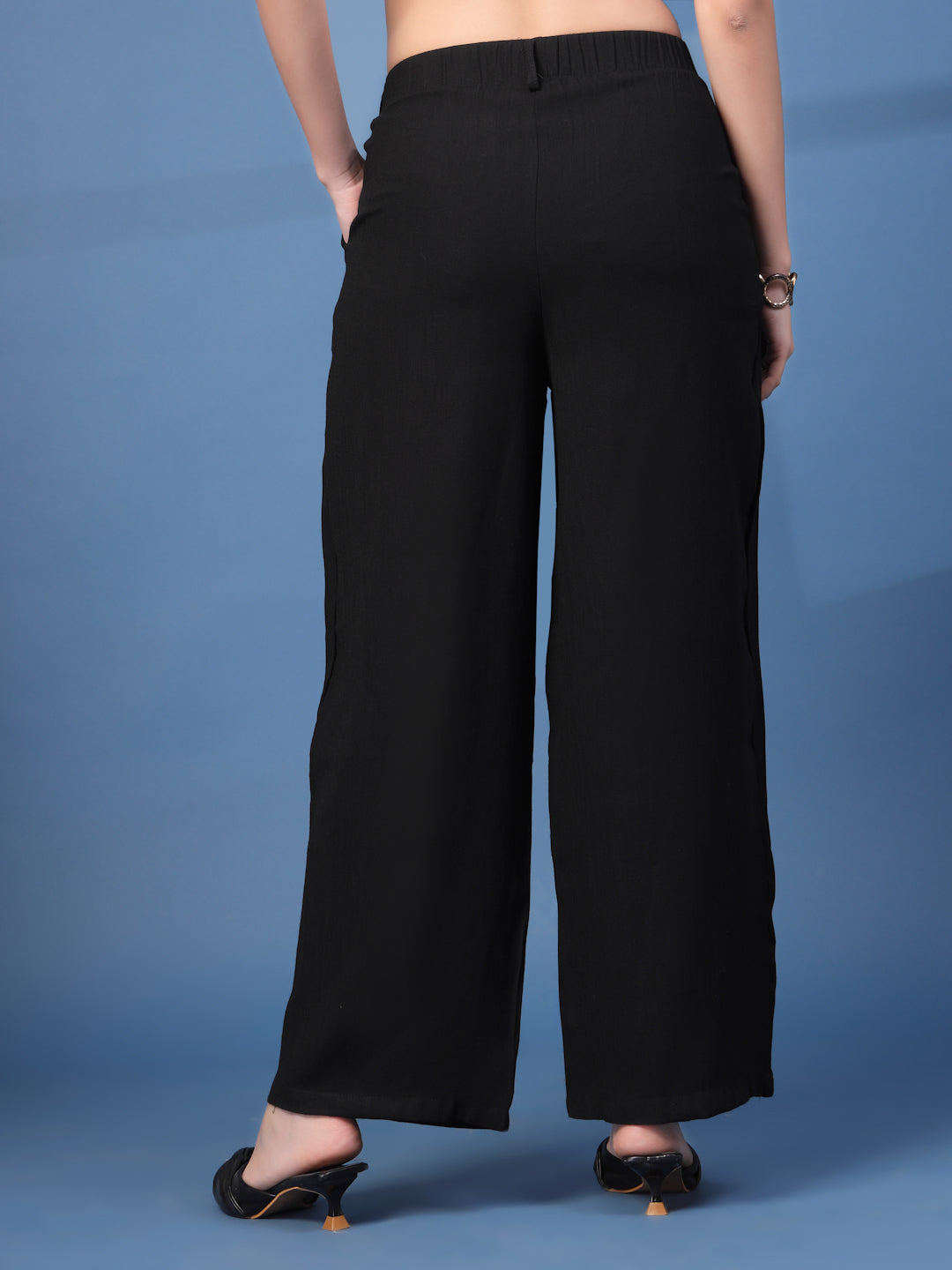 Thirty Threads Womens Black Solid Ankle Length Palazoo