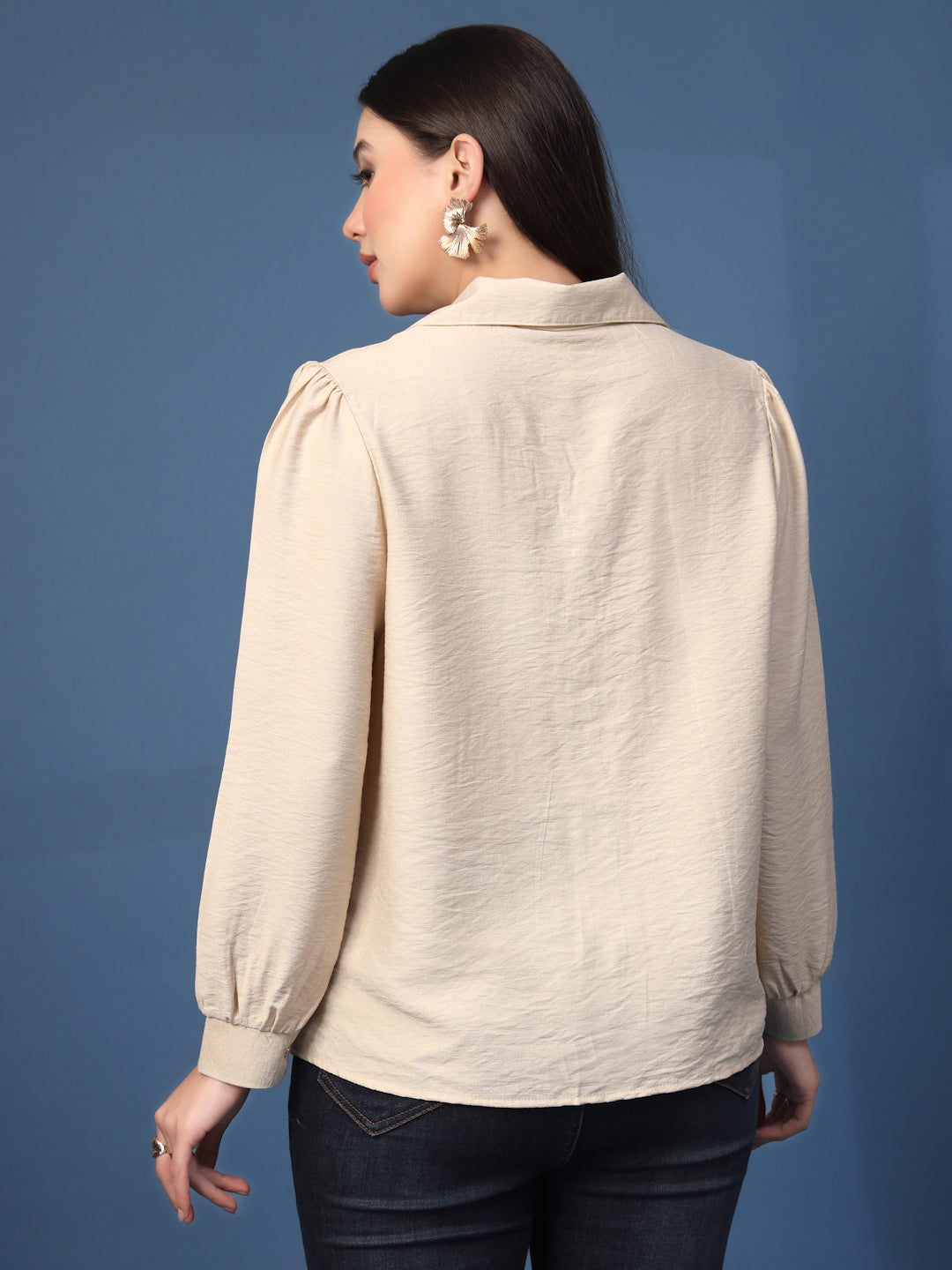 Thirty Threads Womens Maroon Solid Collar Neck Long Sleeve Regular Length Shirt