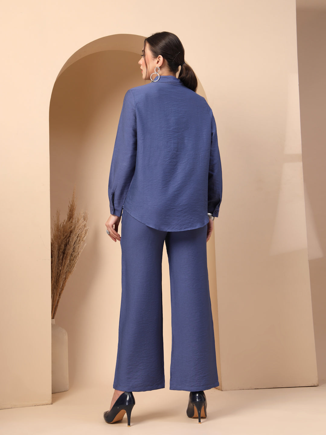 Thirty Threads Womens Blue Embellished Collar Neck Regular Co-Ord Set