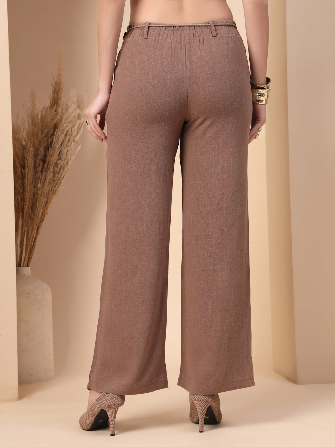 Thirty Threads Womens Brown Solid Ankle Length Palazoo