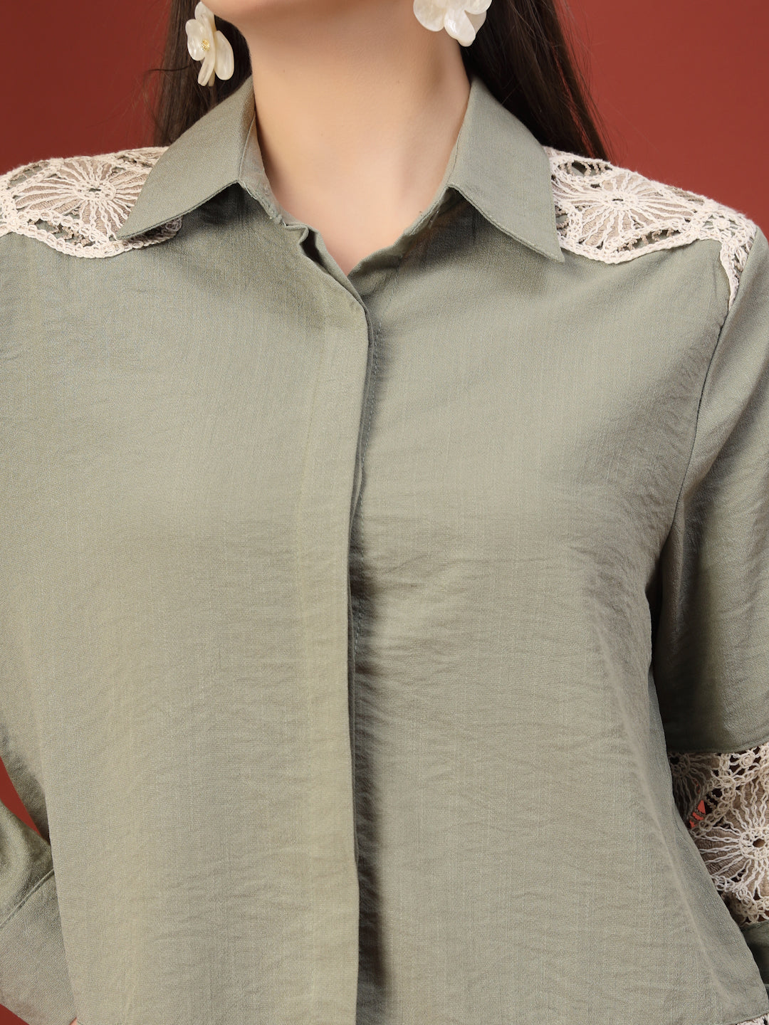 Thirty Threads Womens Beige Self Design Collar Neck Regular Co-Ord Set