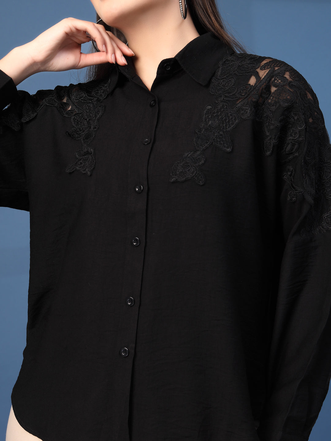 Thirty Threads Womens Peach Self Design Collar Neck Long Sleeve Regular Length Shirt