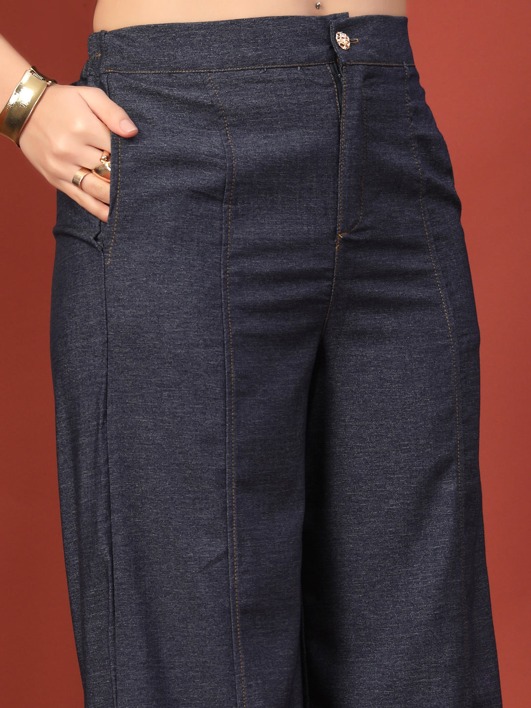 Thirty Threads Womens Denim Blue Solid Lepal Neck Regular Co-Ord Set
