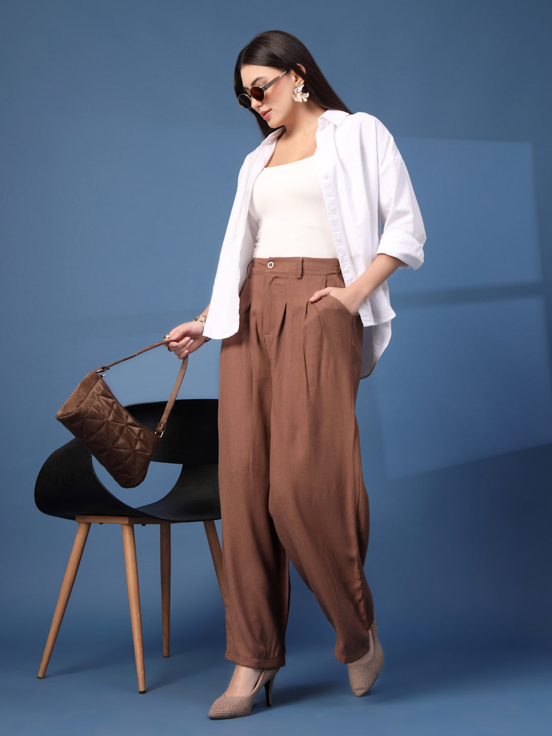 Thirty Threads Womens Brown Solid Ankle Length Palazoo