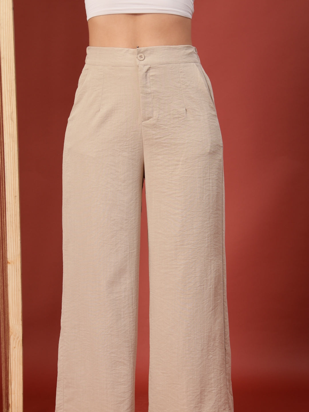 Thirty Threads Womens Beige Self Design Collar Neck Regular Co-Ord Set