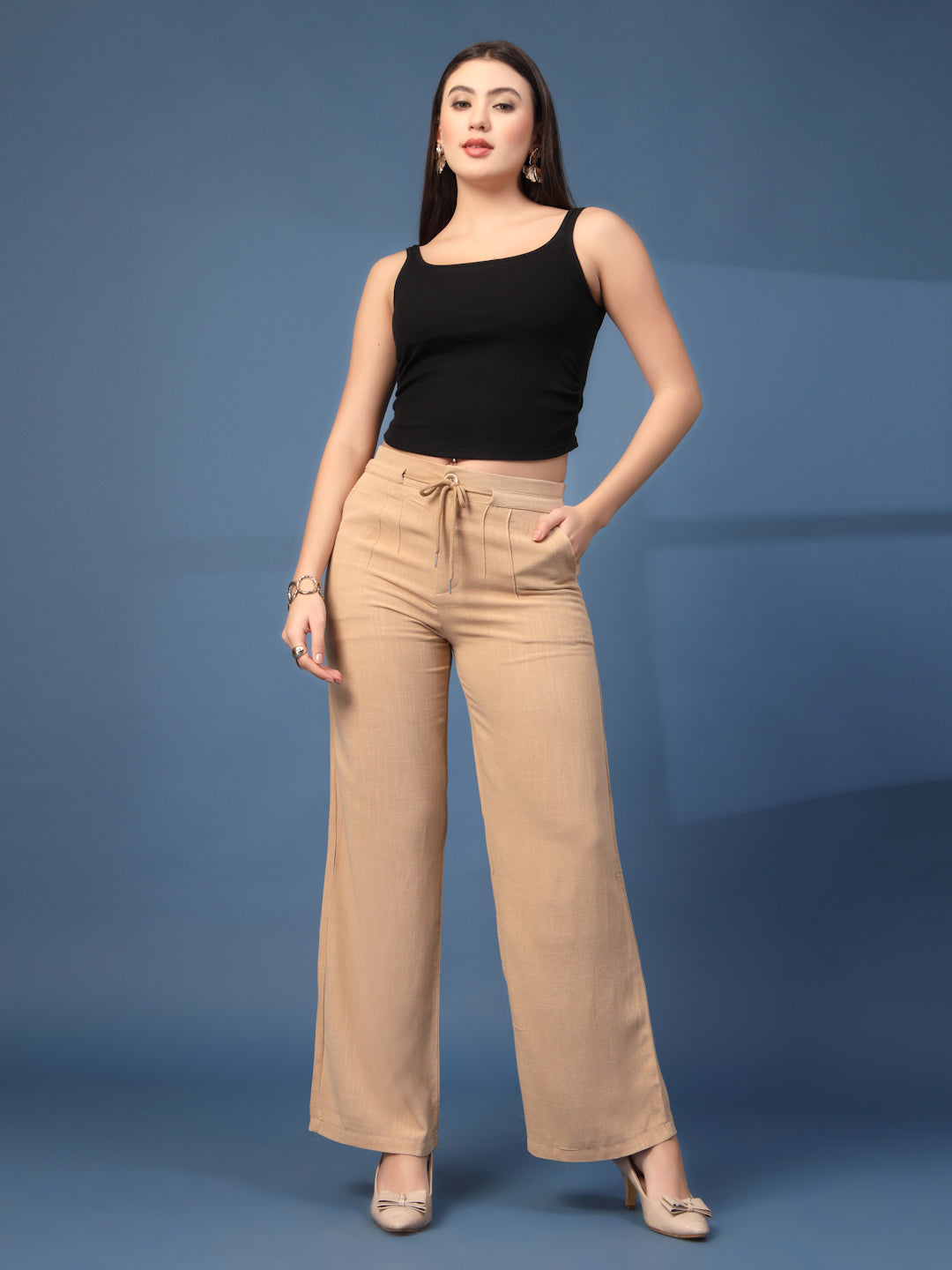 Thirty Threads Womens Off White Solid Ankle Length Palazoo