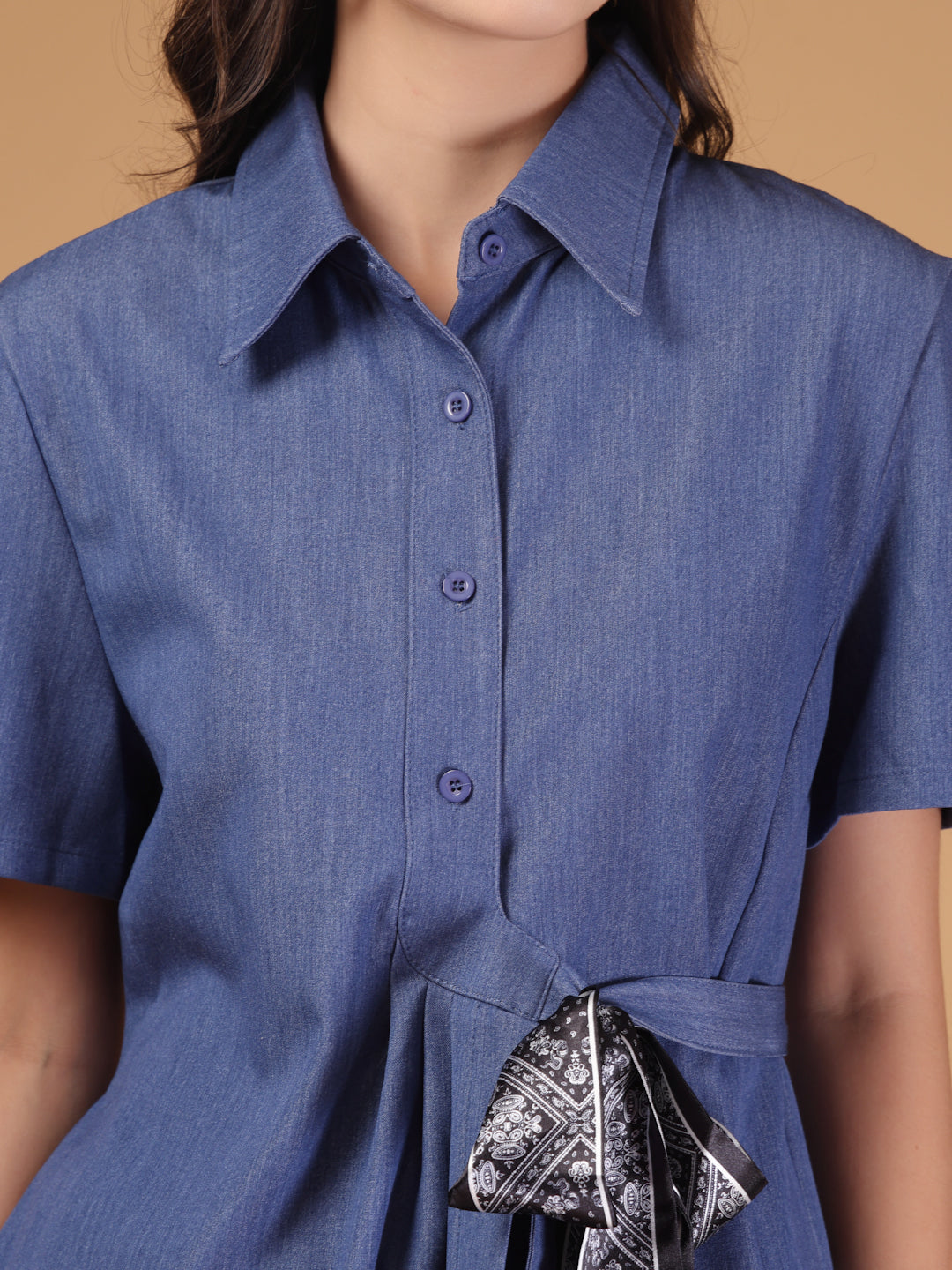 Thirty Threads Womens LT Blue Solid Shirt Collar Neck Regular Co-Ord Set