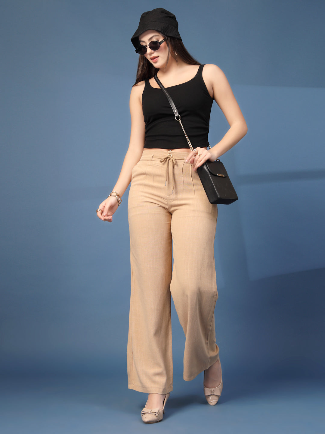 Thirty Threads Womens Beige Solid Ankle Length Palazoo