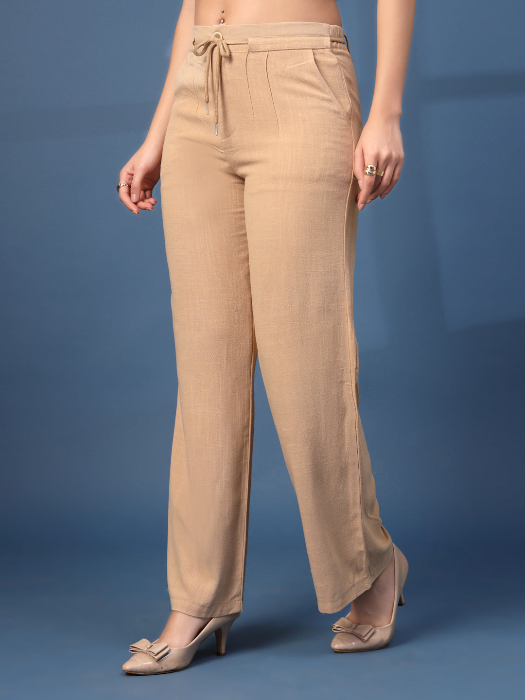 Thirty Threads Womens Beige Solid Ankle Length Palazoo