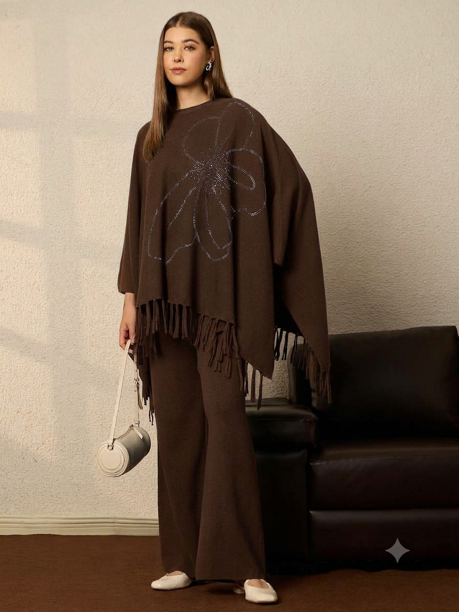 Thirty Threads Winter Embellished Coffee Round Neck Co-ords Set