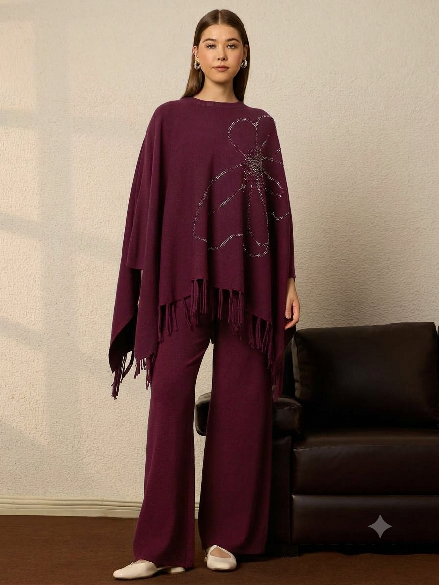 Thirty Threads Winter Embellished Black Round Neck Co-ords Set