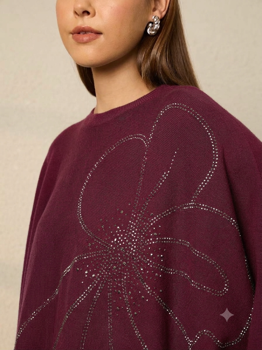 Thirty Threads Winter Embellished Coffee Round Neck Co-ords Set