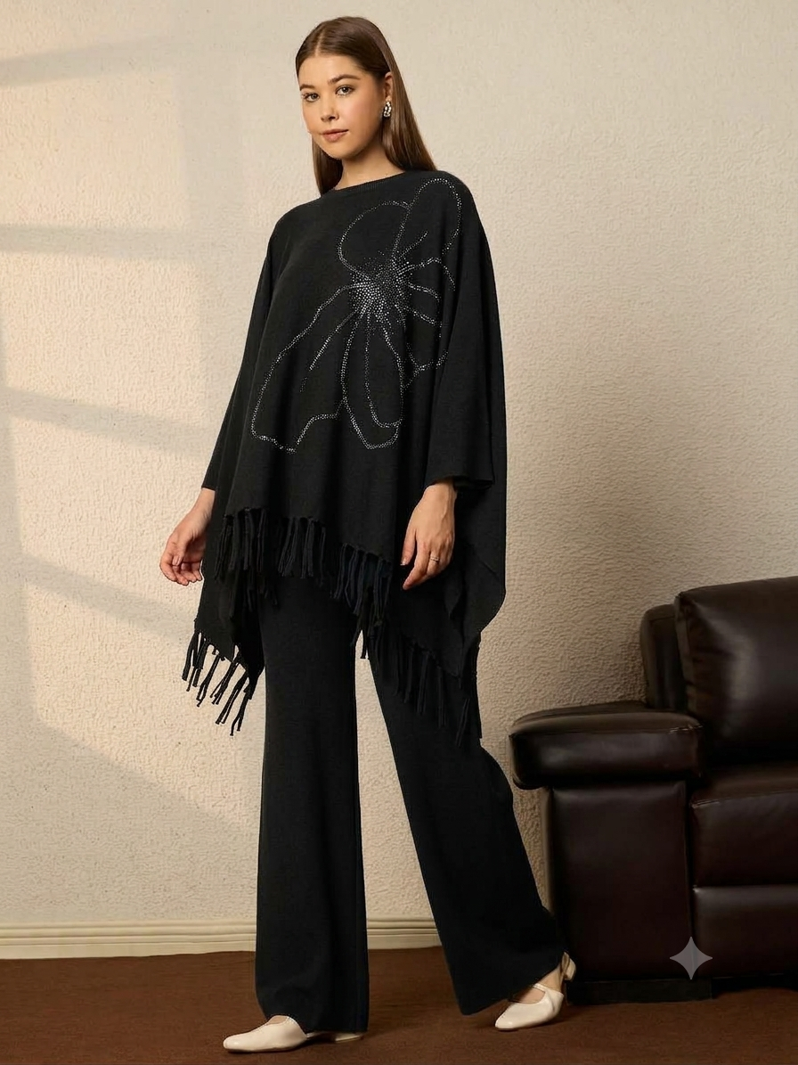 Thirty Threads Winter Embellished Coffee Round Neck Co-ords Set