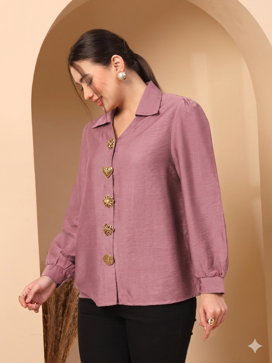 Thirty Threads Womens Maroon Solid Collar Neck Long Sleeve Regular Length Shirt