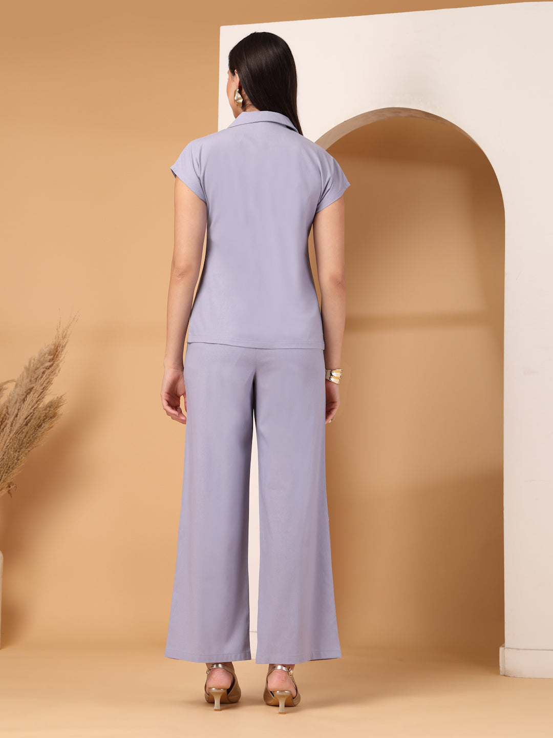 Thirty Threads Womens Peach Embroidered Collar Neck Regular Co-Ord Set