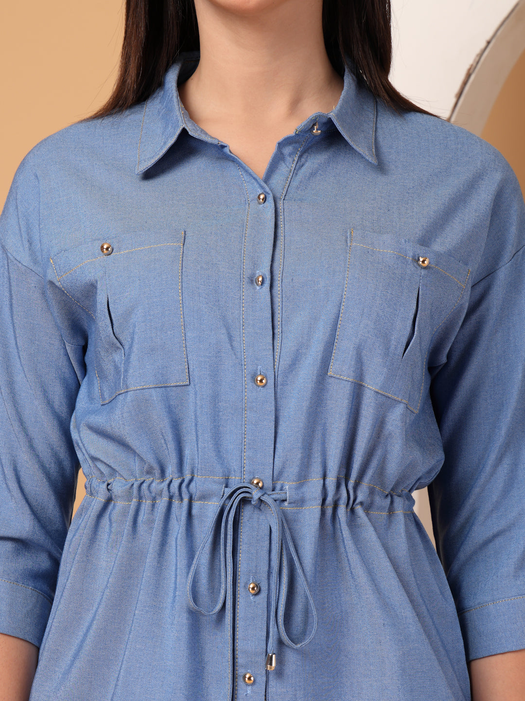 Thirty Threads Womens LT Blue Solid Collar Neck Regular Co-Ord Set