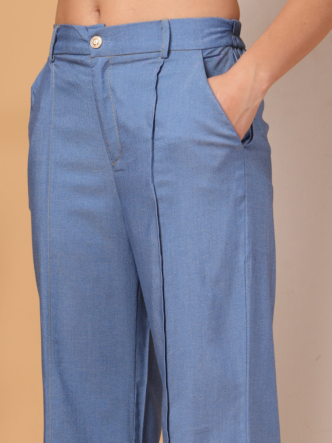Thirty Threads Womens LT Blue Solid Collar Neck Regular Co-Ord Set