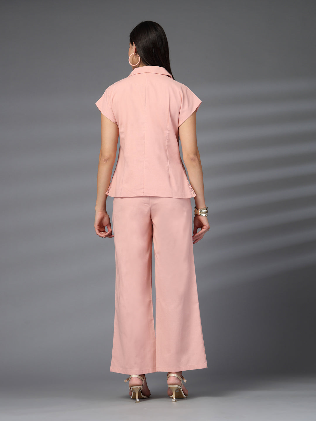 Thirty Threads Womens Pink Embroidered Collar Neck Regular Co-Ord Set