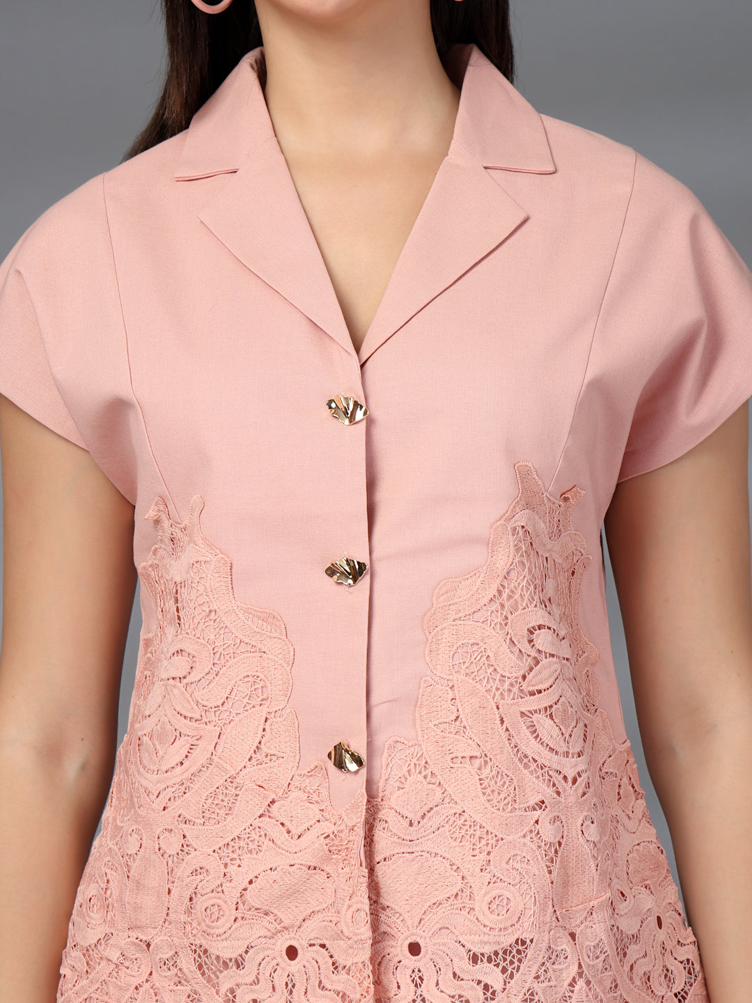 Thirty Threads Womens Pink Embroidered Collar Neck Regular Co-Ord Set