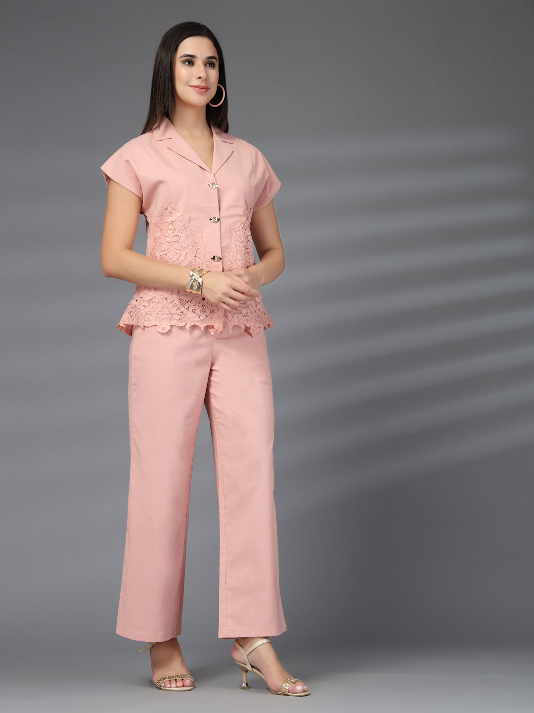 Thirty Threads Womens Sky Blue Embroidered Collar Neck Regular Co-Ord Set