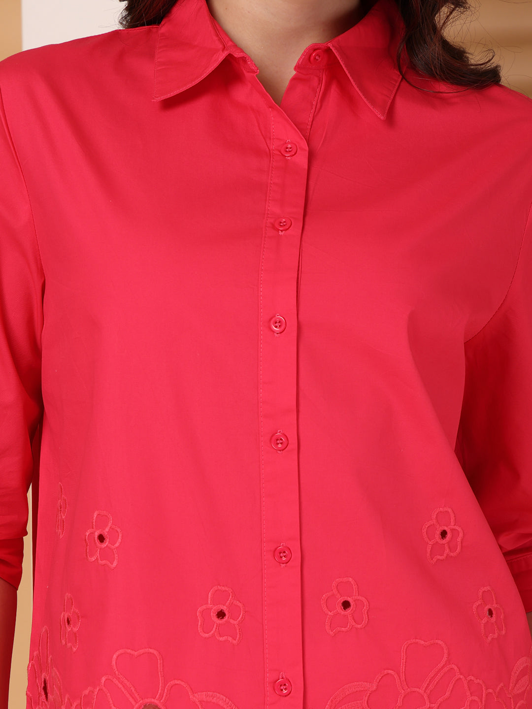 Thirty Threads Womens Sky Blue Floral Self Design Collar Neck 3/4 Sleeve Regular Length Shirt