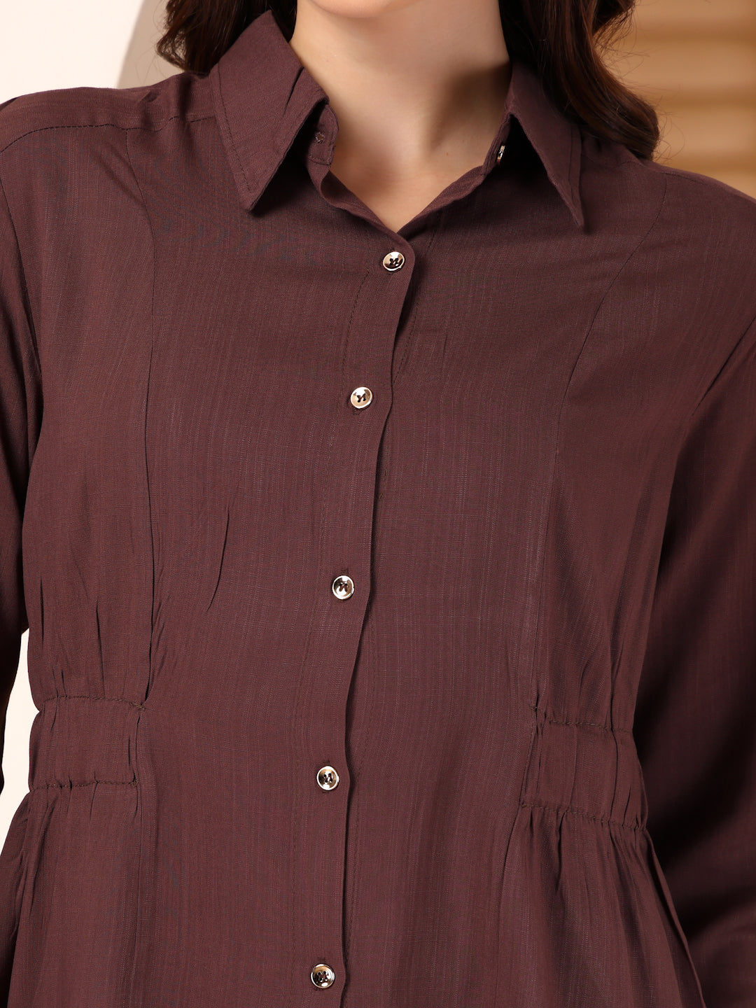 Thirty Threads Womens Navy Blue Solid Collar Neck Long Sleeve Regular Length Shirt
