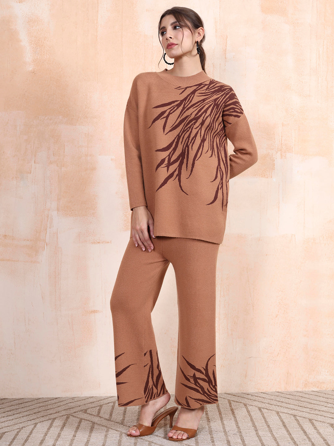 Thirty Threads Winter Wear Printed Mock Collar Long Sleeves Co-Ord Set
