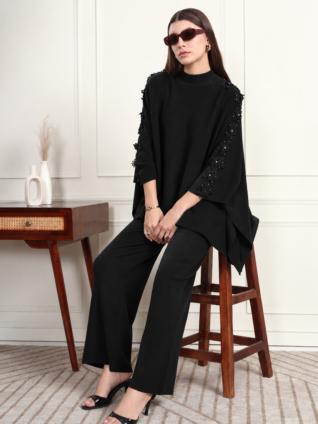Thirty Threads Winter Wear Embroidered Mock Collar Long Sleeves Co-Ord Set
