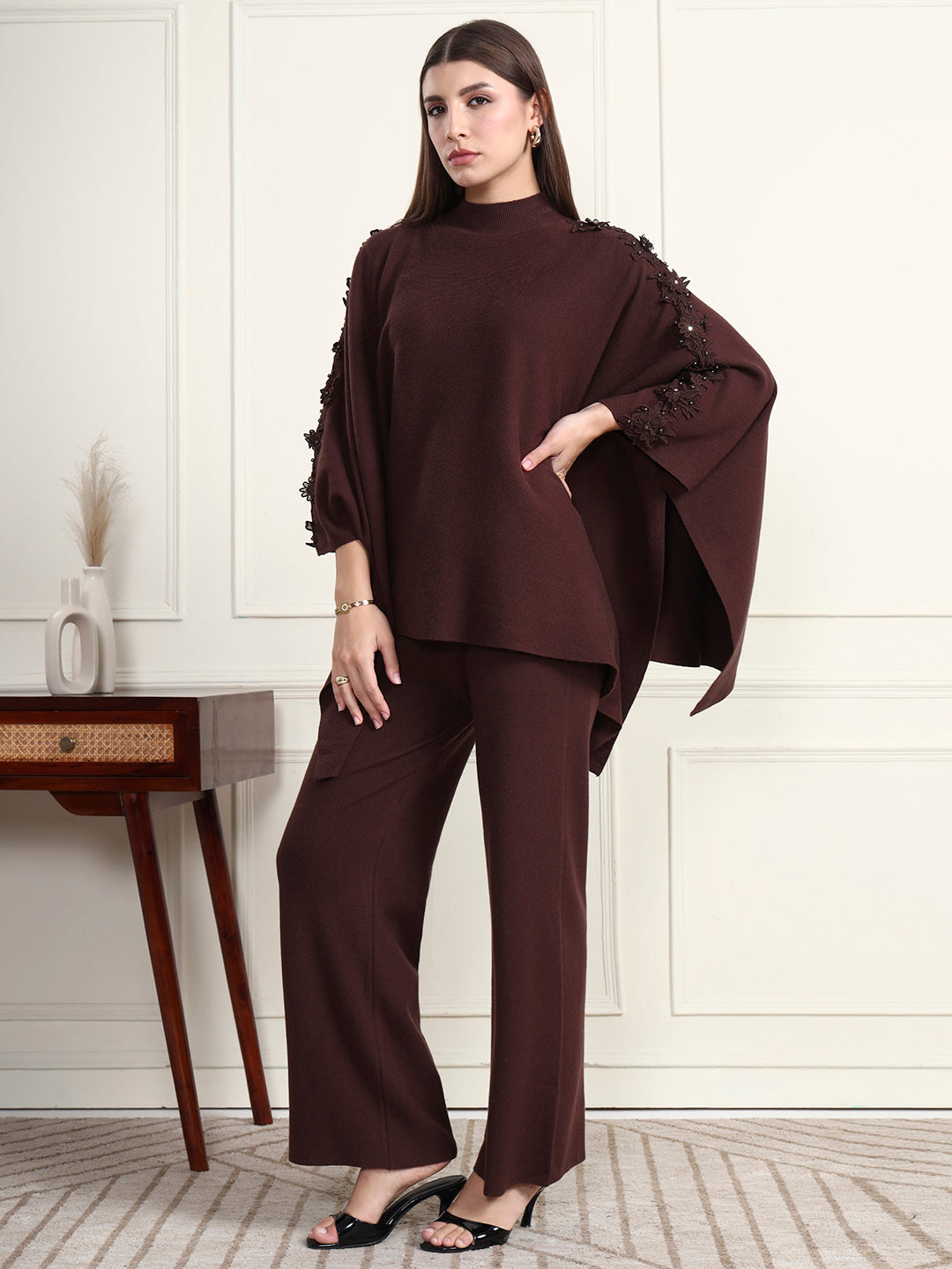 Thirty Threads Winter Wear Embroidered Mock Collar Long Sleeves Co-Ord Set