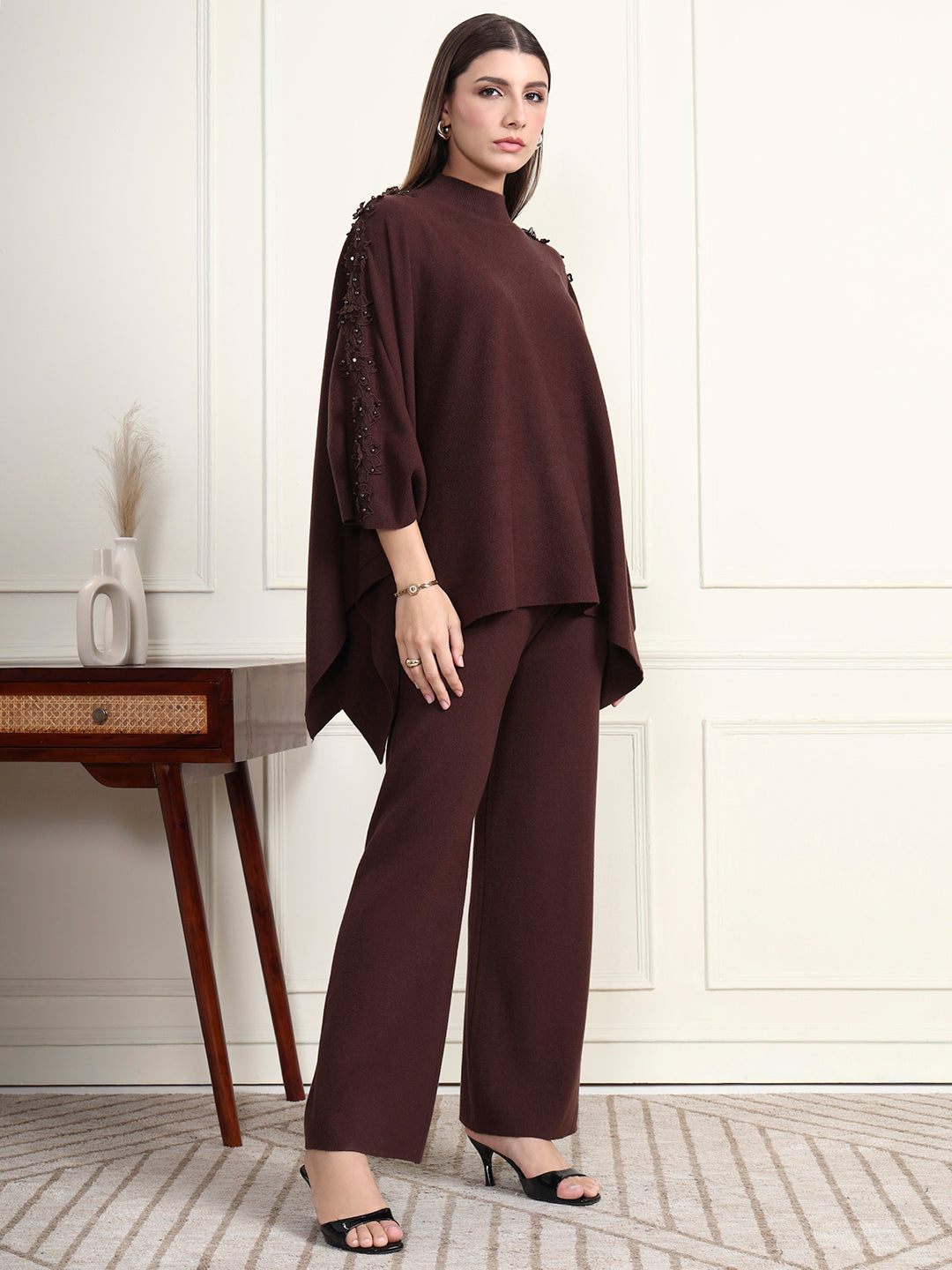 Thirty Threads Winter Wear Embroidered Mock Collar Long Sleeves Co-Ord Set