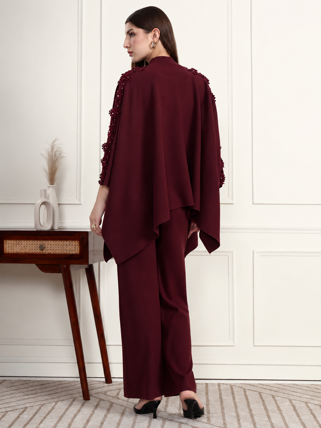 Thirty Threads Winter Wear Embroidered Mock Collar Long Sleeves Co-Ord Set
