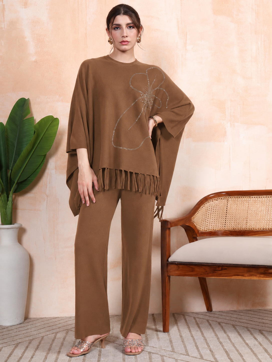 Thirty Threads Winter Wear Embellished Mock Collar Long Sleeves Co-Ord Set