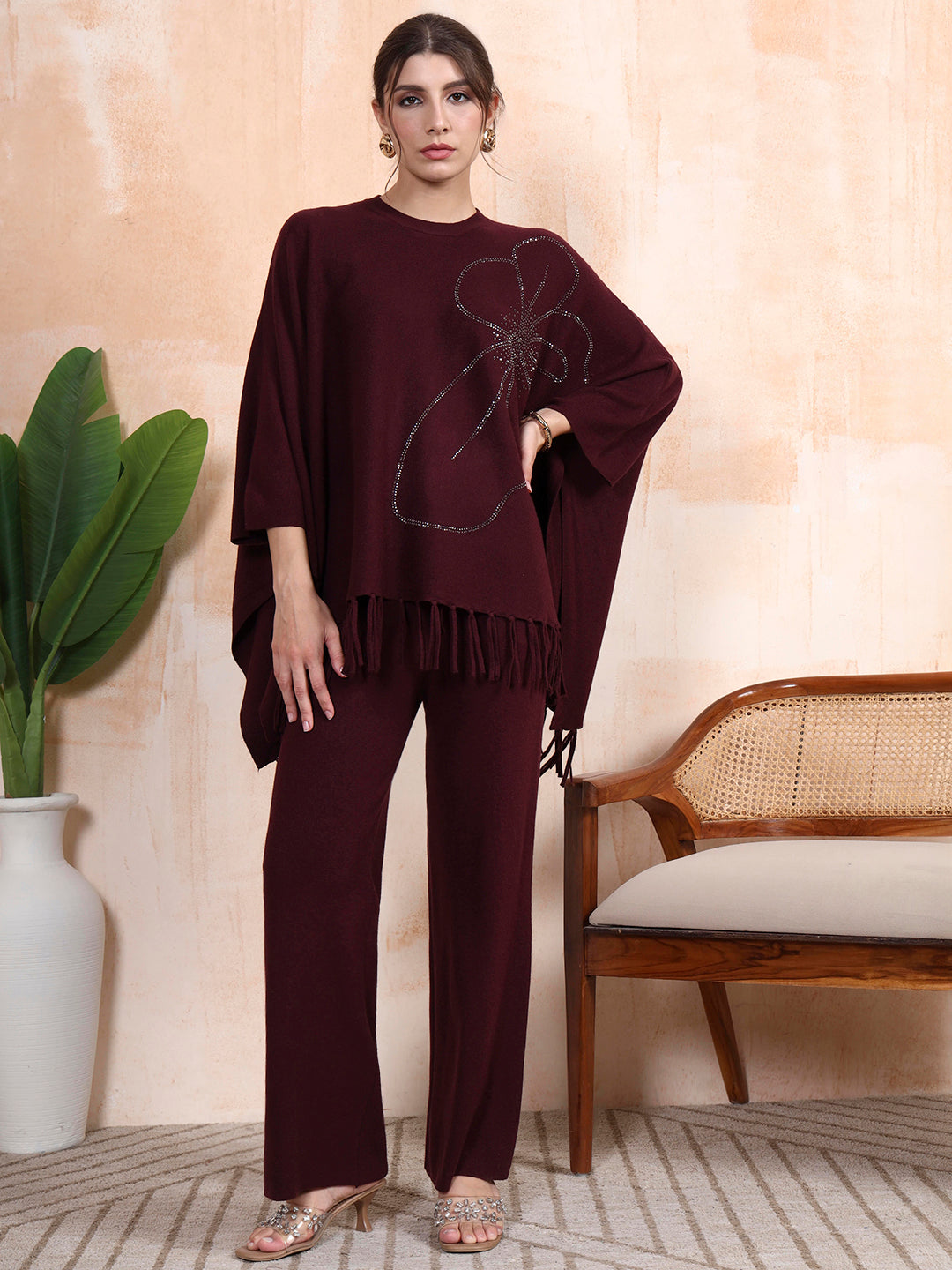 Thirty Threads Winter Wear Embellished Mock Collar Long Sleeves Co-Ord Set