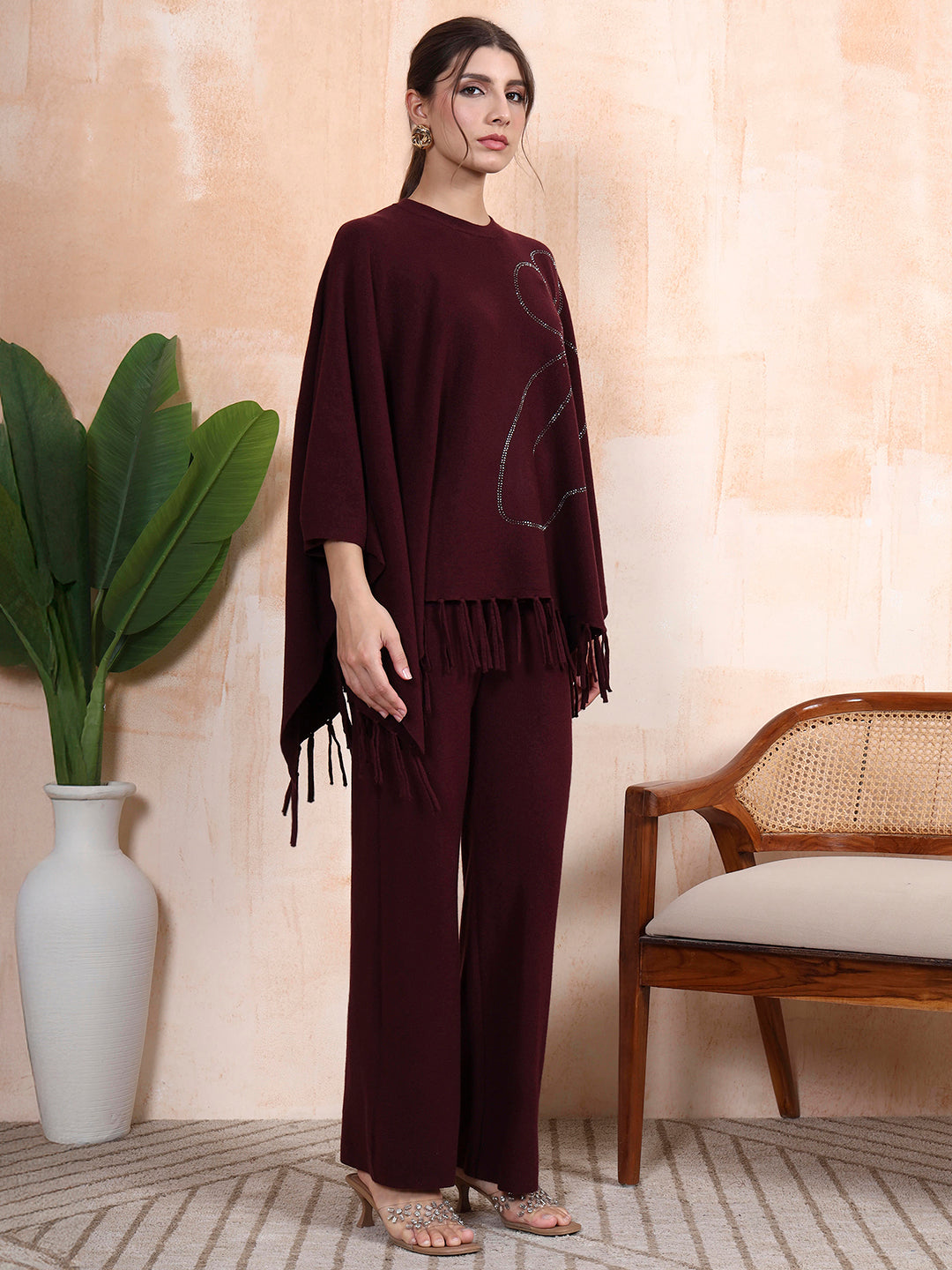 Thirty Threads Winter Wear Embellished Mock Collar Long Sleeves Co-Ord Set
