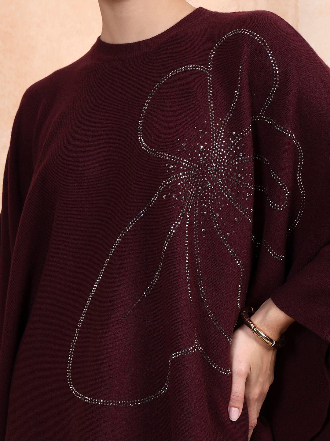Thirty Threads Winter Wear Embellished Mock Collar Long Sleeves Co-Ord Set