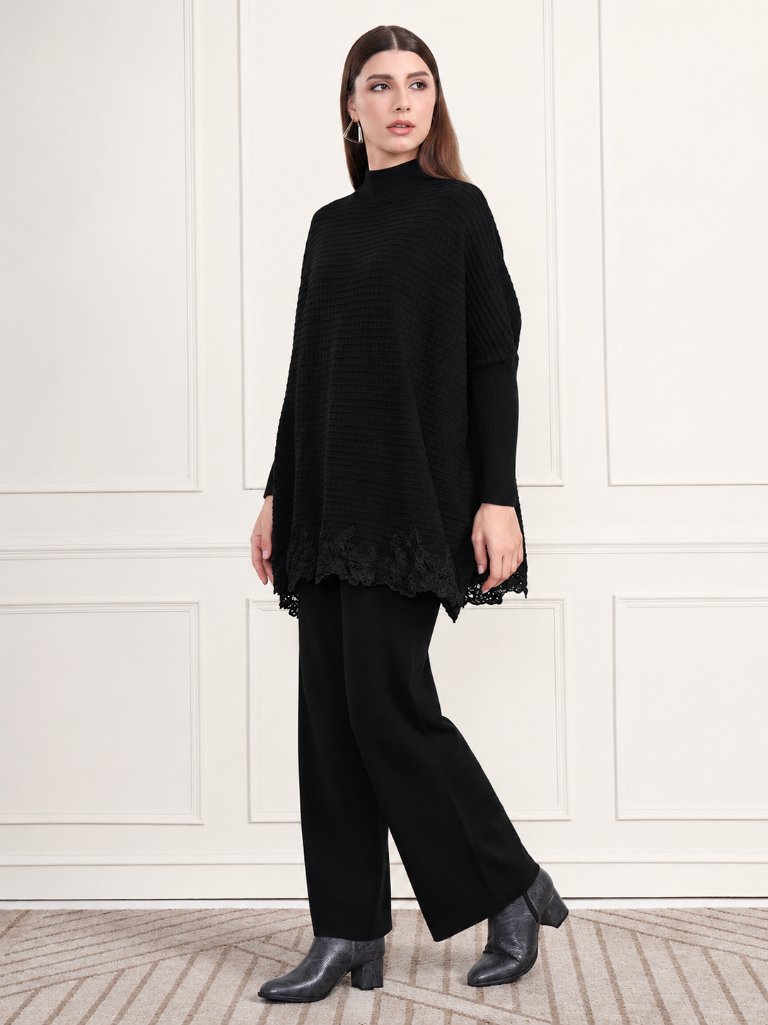 Thirty Threads Winter Wear Embroidered Mock Collar Long Sleeves Co-Ord Set