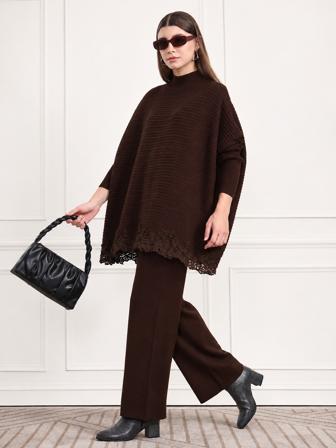 Thirty Threads Winter Wear Embroidered Mock Collar Long Sleeves Co-Ord Set