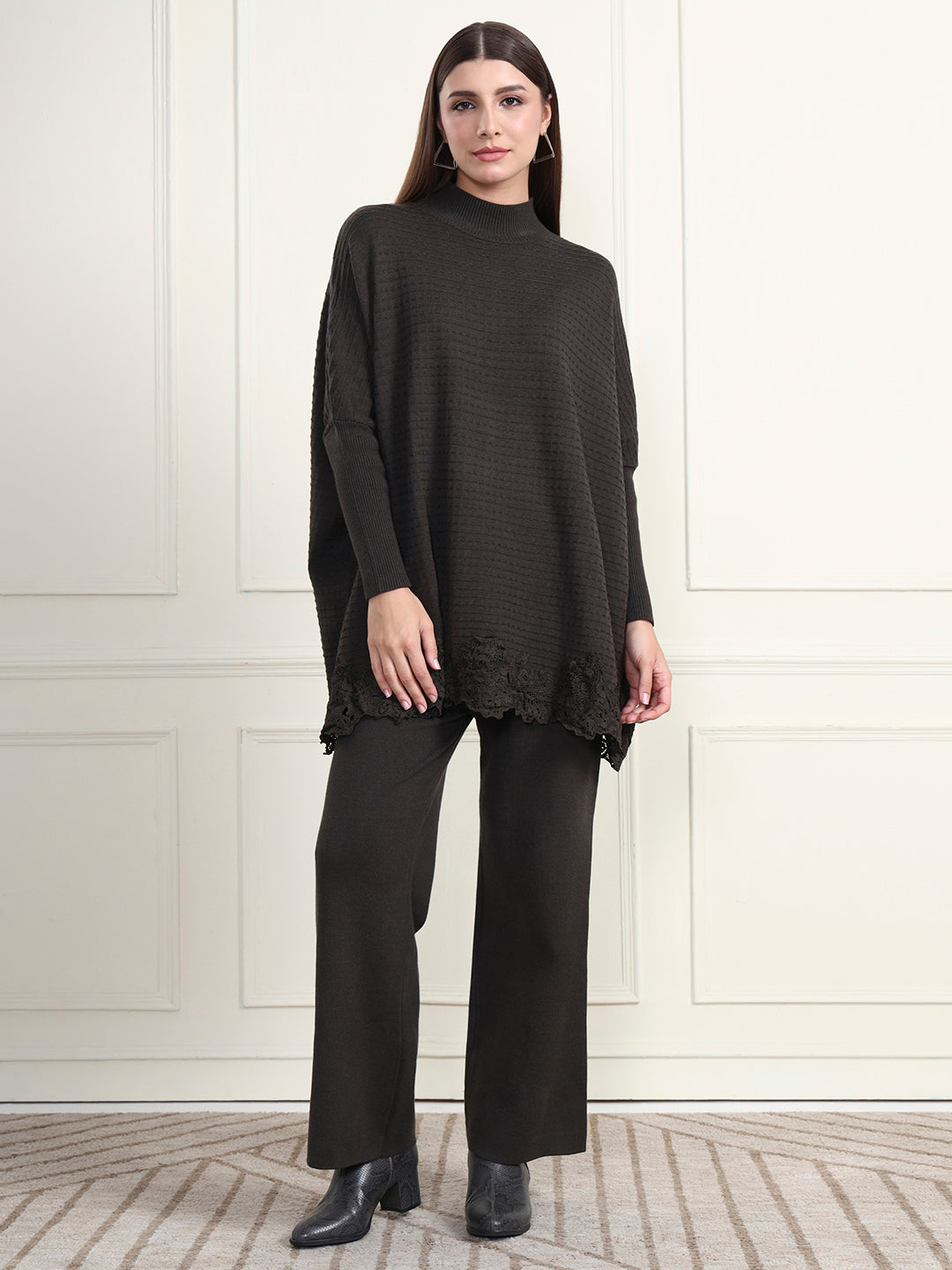 Thirty Threads Winter Wear Embroidered Mock Collar Long Sleeves Co-Ord Set