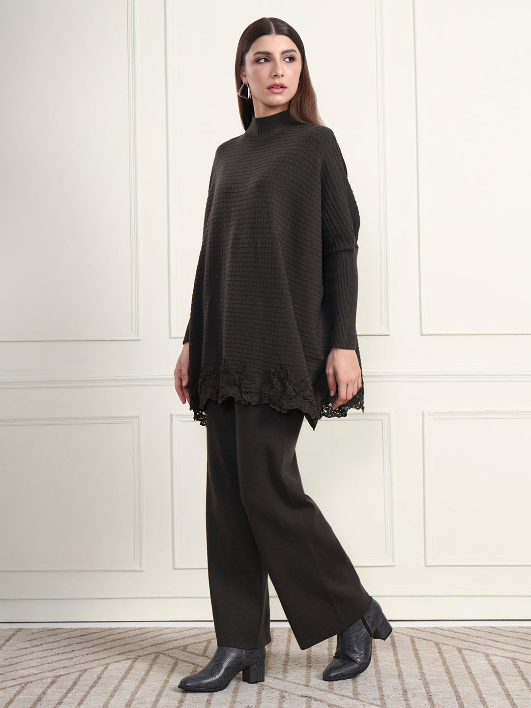 Thirty Threads Winter Wear Embroidered Mock Collar Long Sleeves Co-Ord Set