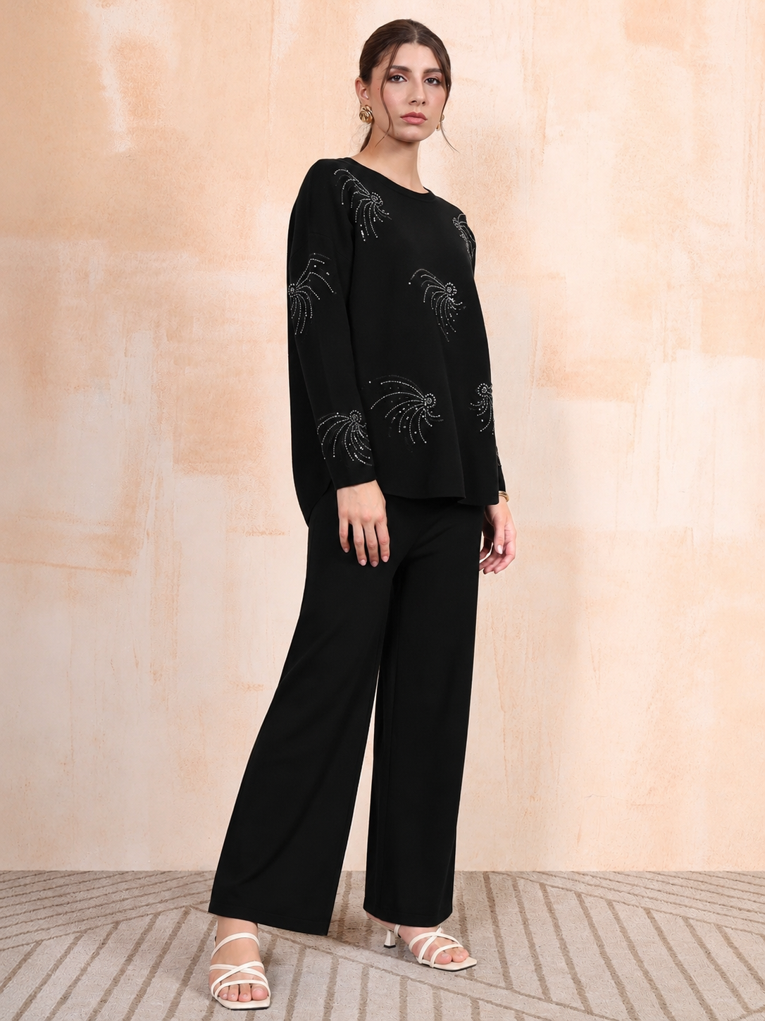 Thirty Threads Winter Wear Embellished Round Neck Long Sleeves Co-Ord Set