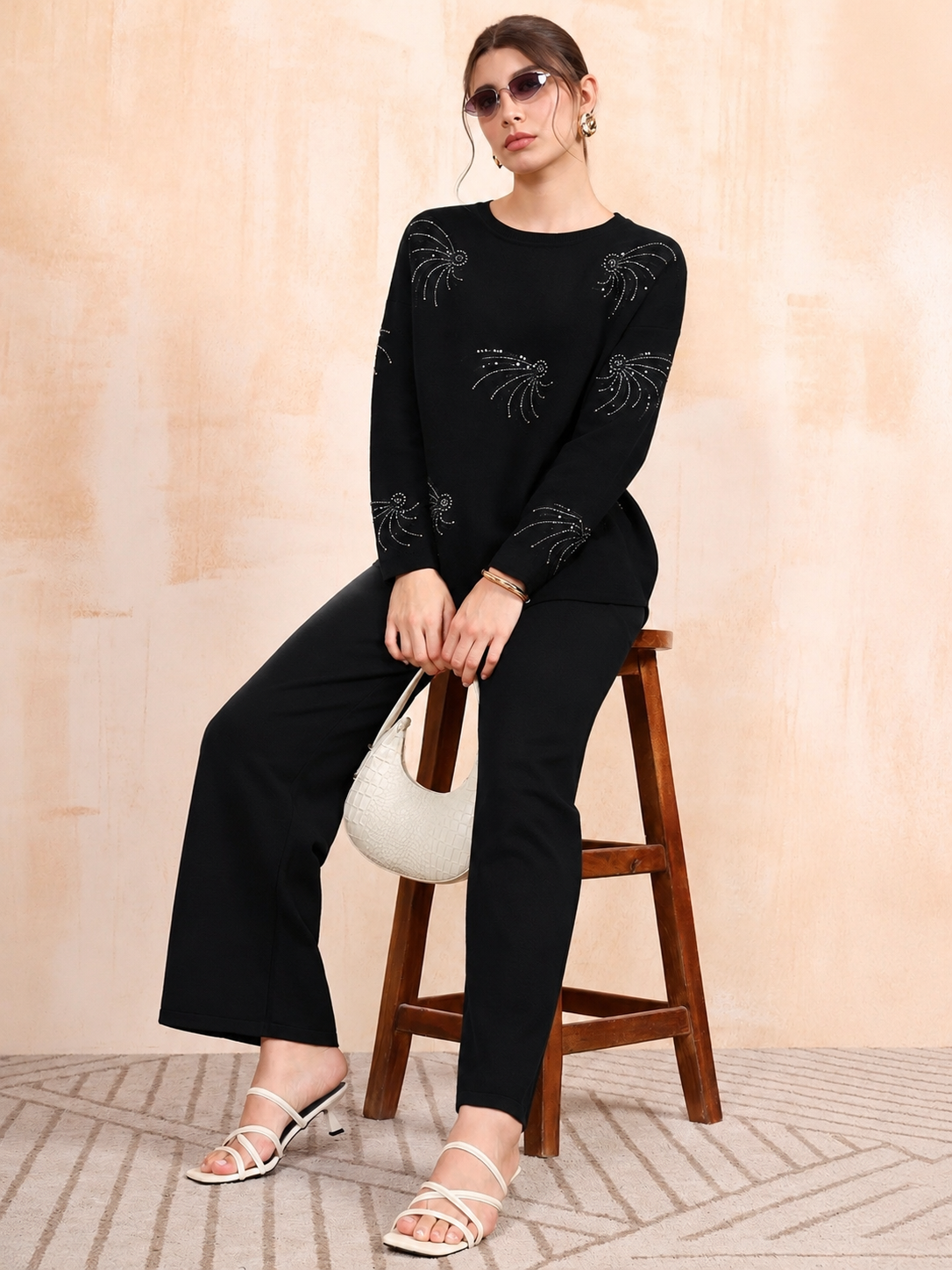 Thirty Threads Winter Wear Embellished Round Neck Long Sleeves Co-Ord Set