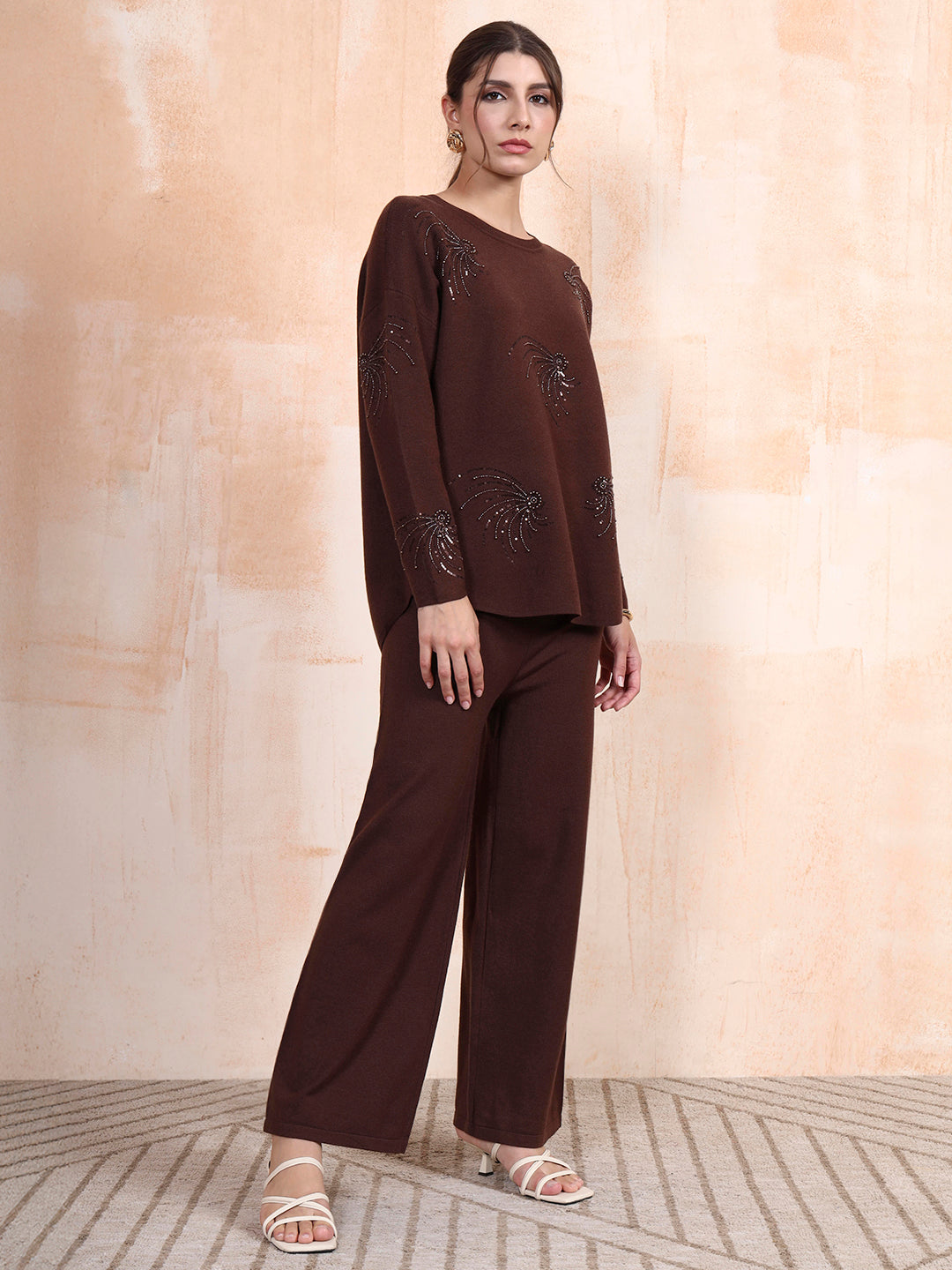 Thirty Threads Winter Wear Embellished Round Neck Long Sleeves Co-Ord Set