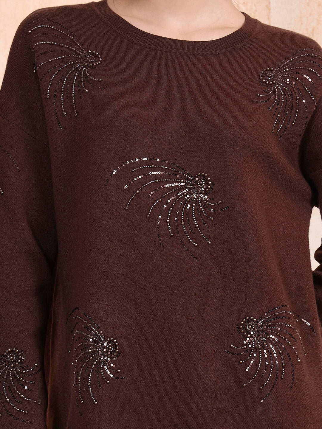 Thirty Threads Winter Wear Embellished Round Neck Long Sleeves Co-Ord Set