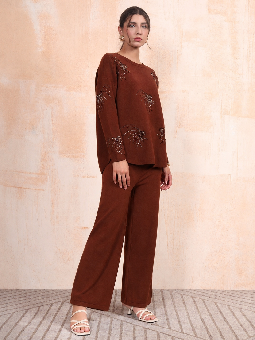 Thirty Threads Winter Wear Embellished Round Neck Long Sleeves Co-Ord Set